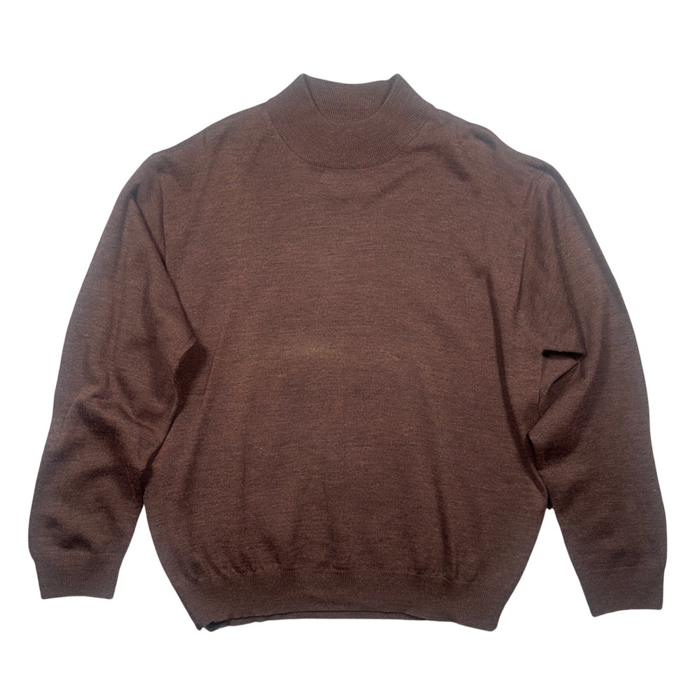 Linea Uomo Sweater Mens XXL Brown Mock Neck Merino Wool Blend Excellent